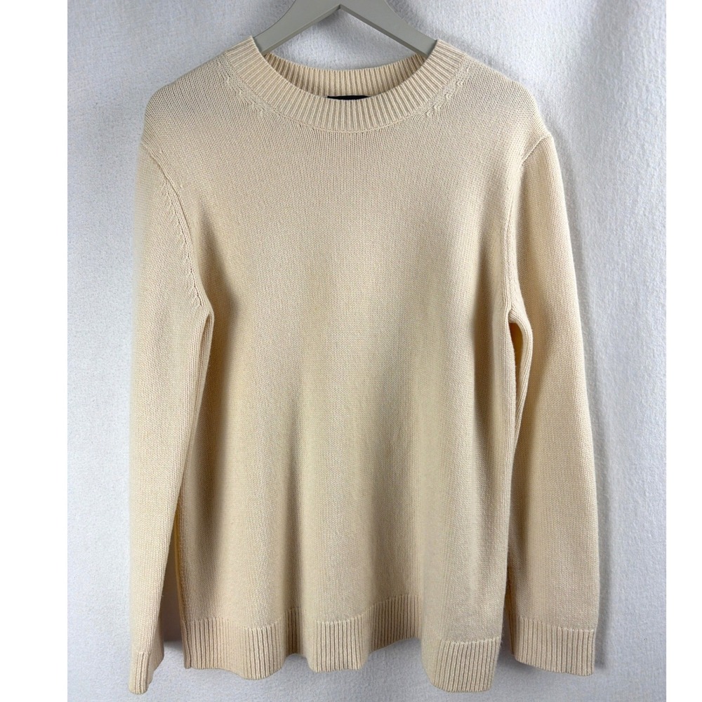 Theory Womens Cream 100% Cashmere Solid Crewneck Sweater Sz M Luxury Academia